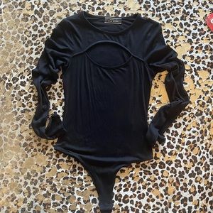 Women’s Black Ribbed Bodysuit With Keyhole Cutout